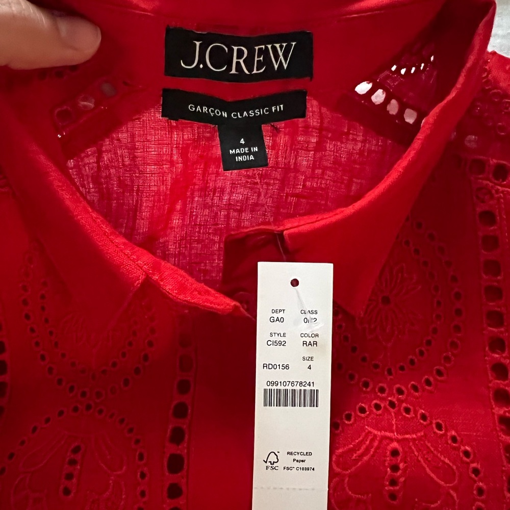 NWT J. Crew 100% Linen Embroidered Button Down Garçon Classic Fit - Picture 5 of 8